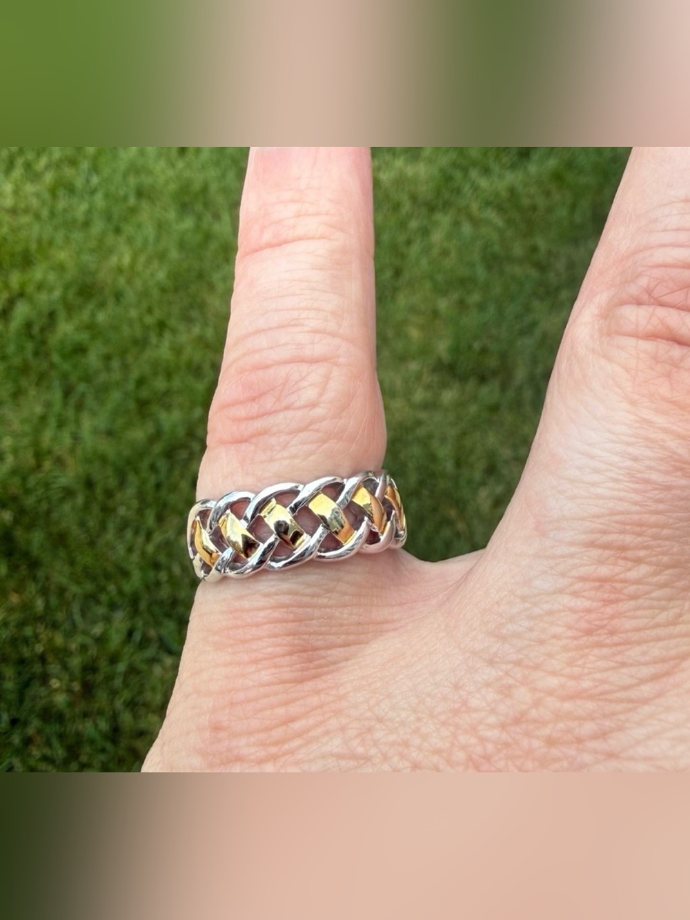 Size 7.5 Silver Tone and Gold Tone Braided Chunky Ring